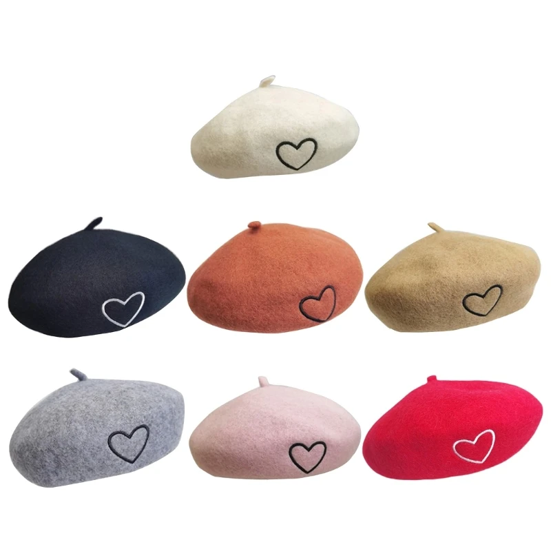 Kids Autumn Winter Artist Painter Fashionable Hat with Heart Pattern Dropship