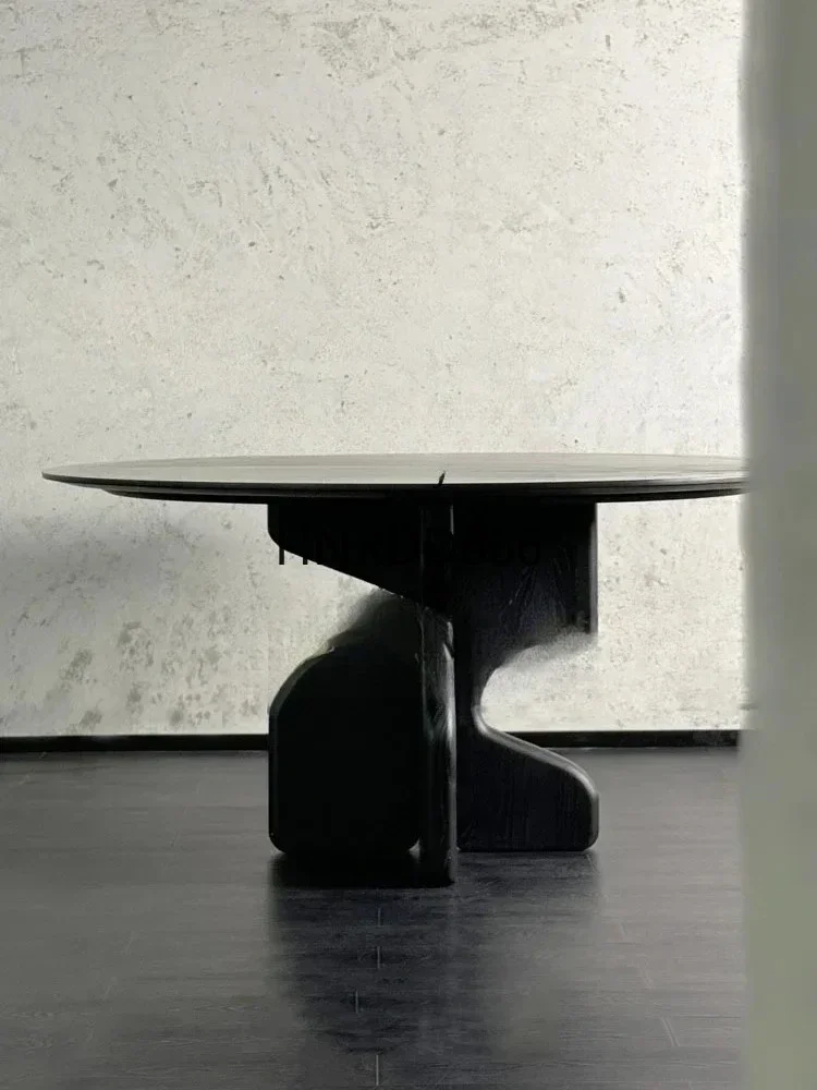 Medieval designer creative round solid wood dining table wabi sabi wind high-end round table