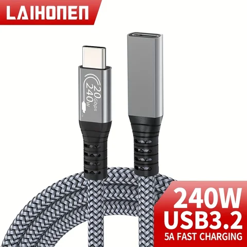 Cavo di prolunga USB C 10 piedi 240 W ricarica trasmissione dati 20 Gbps Video 4K USBC 3.2 Cavo di prolunga tipo C per telefono cellulare ecc.