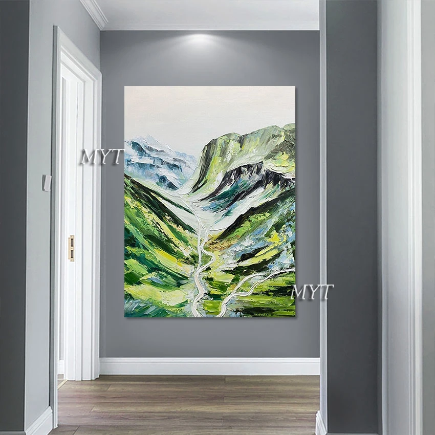 3d Green Mountains Landscape Wall Art Frameless Painting Room Decor Abstract Hand Painted On Canvas Wall Art Picture Unframed image 2