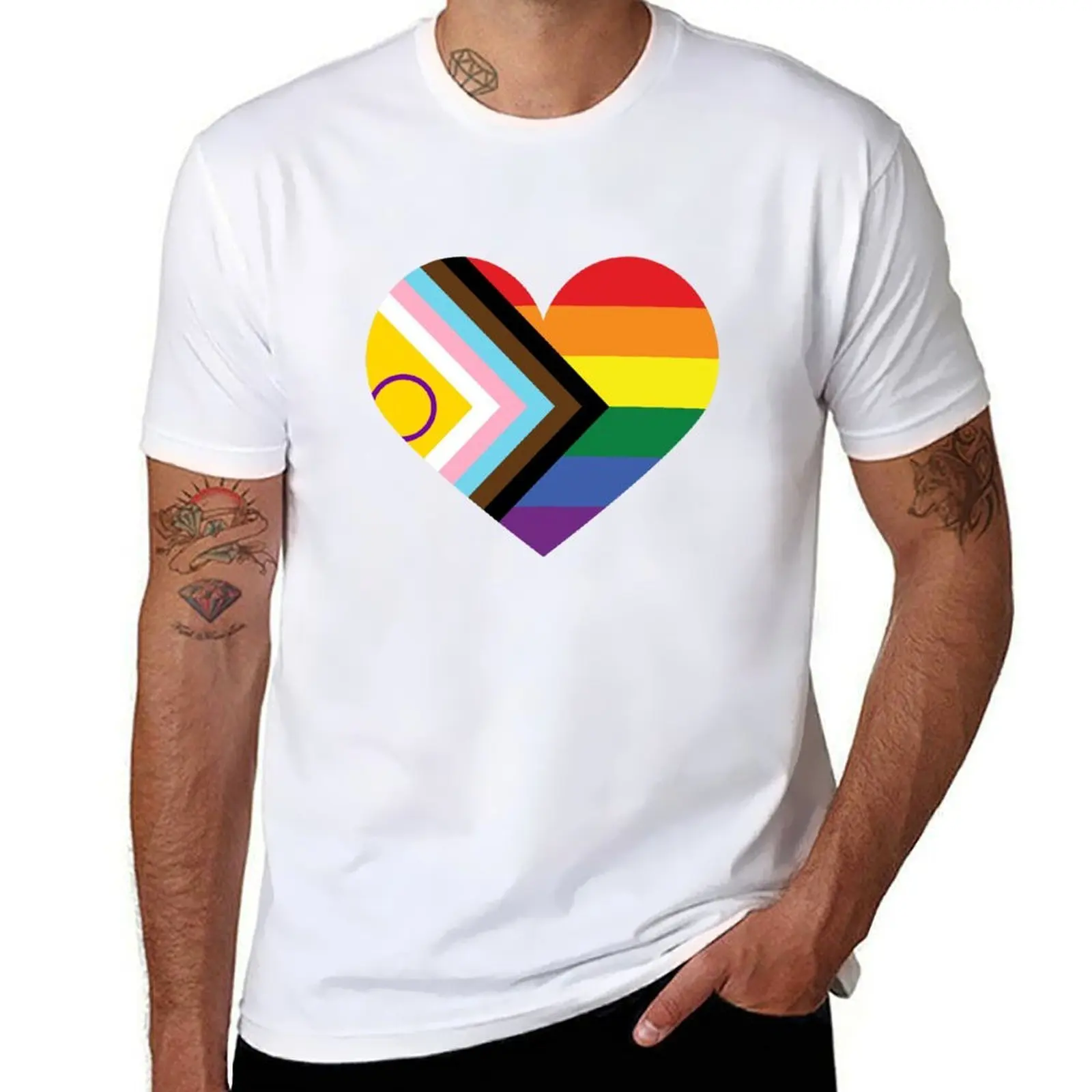 

Progress Pride Flag - Intersex Inclusive - Heart Love T-Shirt man t shirts cotton t shirts cotton 100% T-Shirt