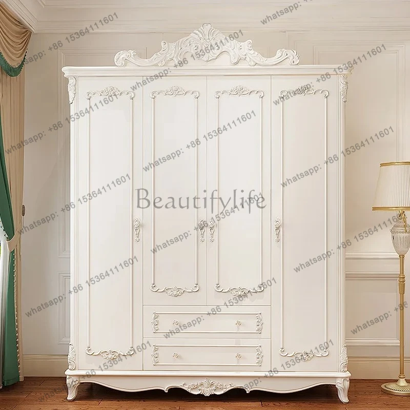 pastoral bedroom four doors five doors two-sided wardrobe large wardrobe furniture ivory white wardrobe