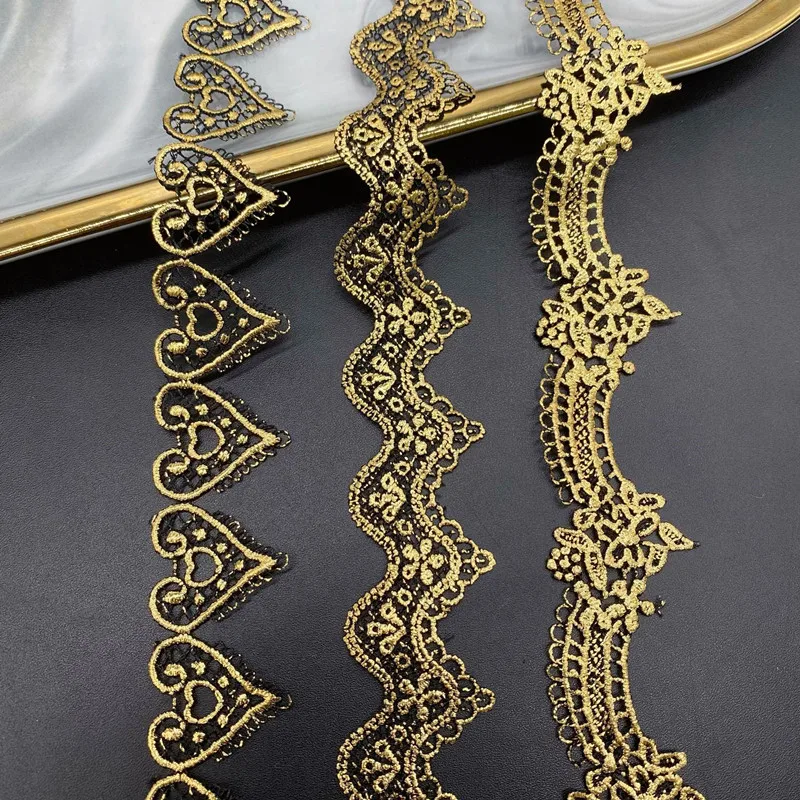 1 Yards Gold Lace Ribbon Trimmings for Sewing DIY African Lace Fabric Embroidery Clothing Wedding Accessories