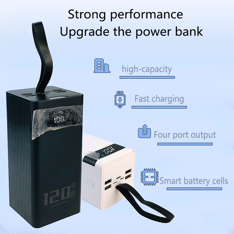 100Ah High Capacity Power Bank 120W Super Fast Charging Portable Charger External Battery Pack Powerbank for IPhone Huawei Phone