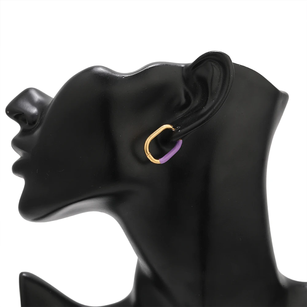 1Pair Stainless Steel Colorful Enamel Geometry Hoop Earrings Piercing Earrings for Women Charm Earrings Jewelry Gifts Wholesale