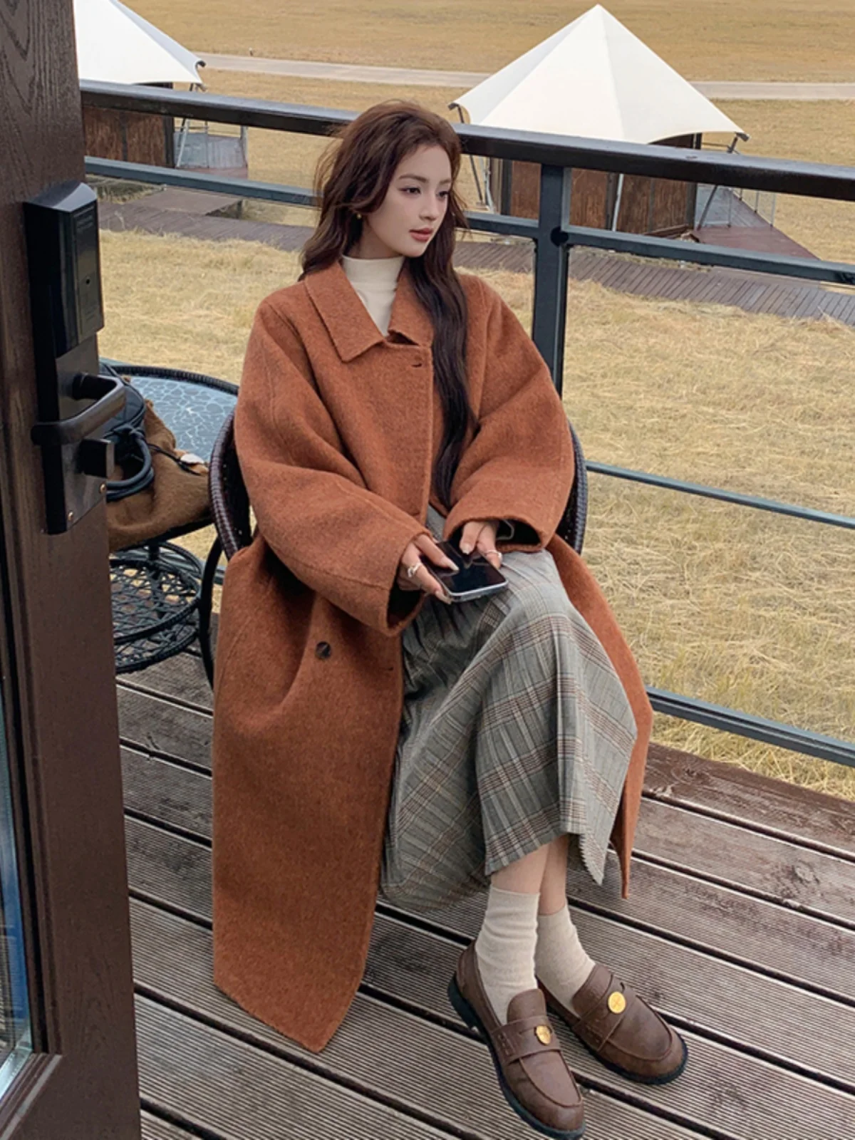 

Double-Sided Woolen Velvet Coat Women's Mid-Length Autumn Winter New Sle Ele High-End Feeling Korean Version Thiened ...