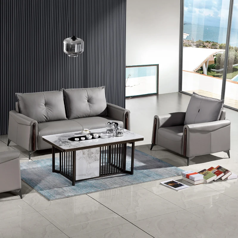 

# Light Gray Luxury Modern Leather Set With Metal Base Office Hotel School Apartment Use