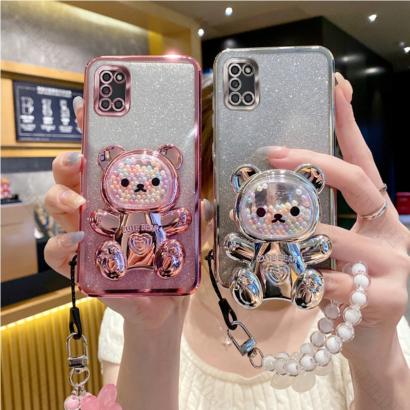 A 31 A 51 A 71 Flower Strap Bear Phone Holder Case On For Samsung Galaxy A31 A51 A71 4G Stand Cover