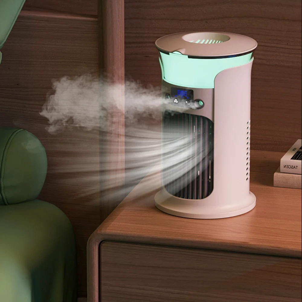 Desktop-Mini-Klimaanlage, tragbarer USB-Luftkühler, Ventilator für Zuhause, Zimmer, Camping, Luftbefeuchter, Kühlventilatoren, 7-Farben-Nachtlampe, Yukstitute