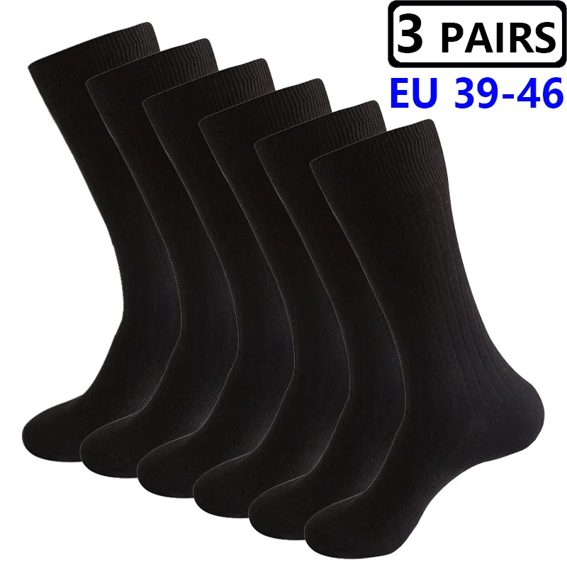 

6pcs=3 Pairs Plus Size 42-46 Socks Men COTTON Socks Breathable Mid Long Tube Black White All-match Male Comfortable Soft Sokken