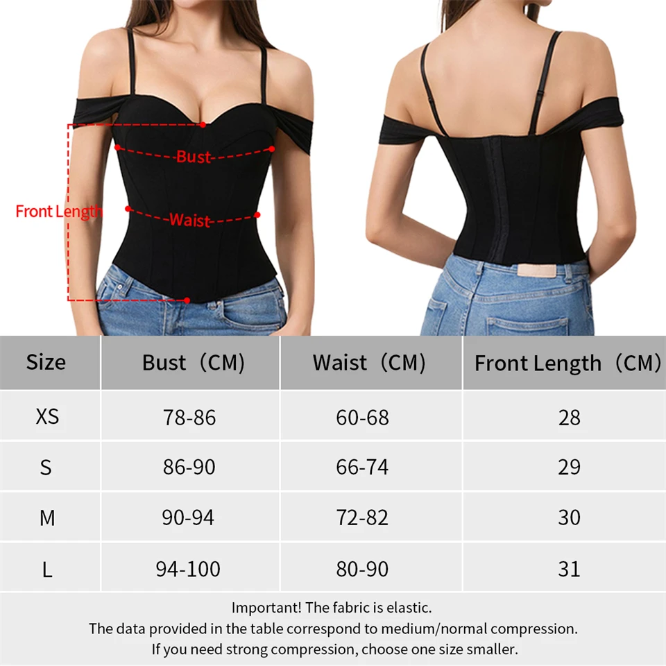 Becirzet Damen Schwarzes Korsett, Drahtloser BH, Sexy Off-Shoulder-Top, Vintage-Fischgrätenmuster, Taillenbetonendes Tanktop – Detail 1