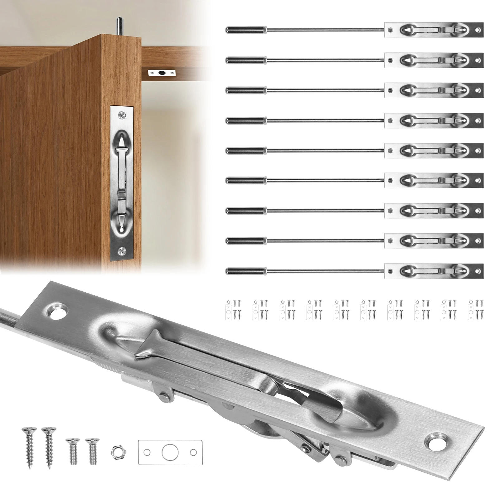 

10 Packs Lever Extension Flush Bolt 16.54inch Lever Action Flush Bolt Latch Solid Stainless Steel for Metal Doors Aluminum Doors