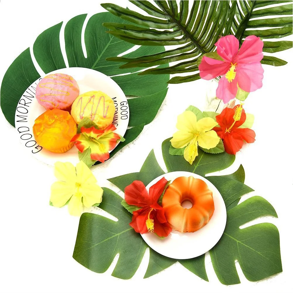 

108Pcs Artificial Tropical Palm Leaves Silk Fabric Decoration Set Hawaiian Party Table Decor Tropical Jungle Luau Supplies