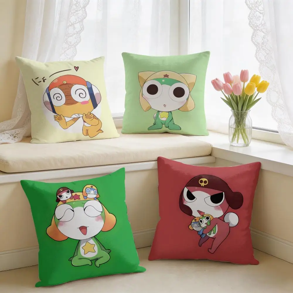 Cartoon Keroro Gunsou Frog Cushion Cover Square Short Plush Pillow Case Living Room Sofa Home Decor Funda 40X40
