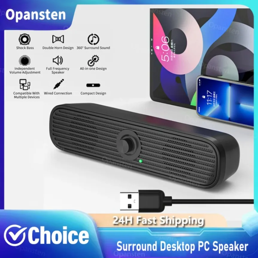 

Объемный динамик для настольного ПК, домашняя стереосистема 3,5 Aux USB, звуковая панель, компьютер, телевизор, телефон, HIFI сабвуфер, проводной сильный бас
