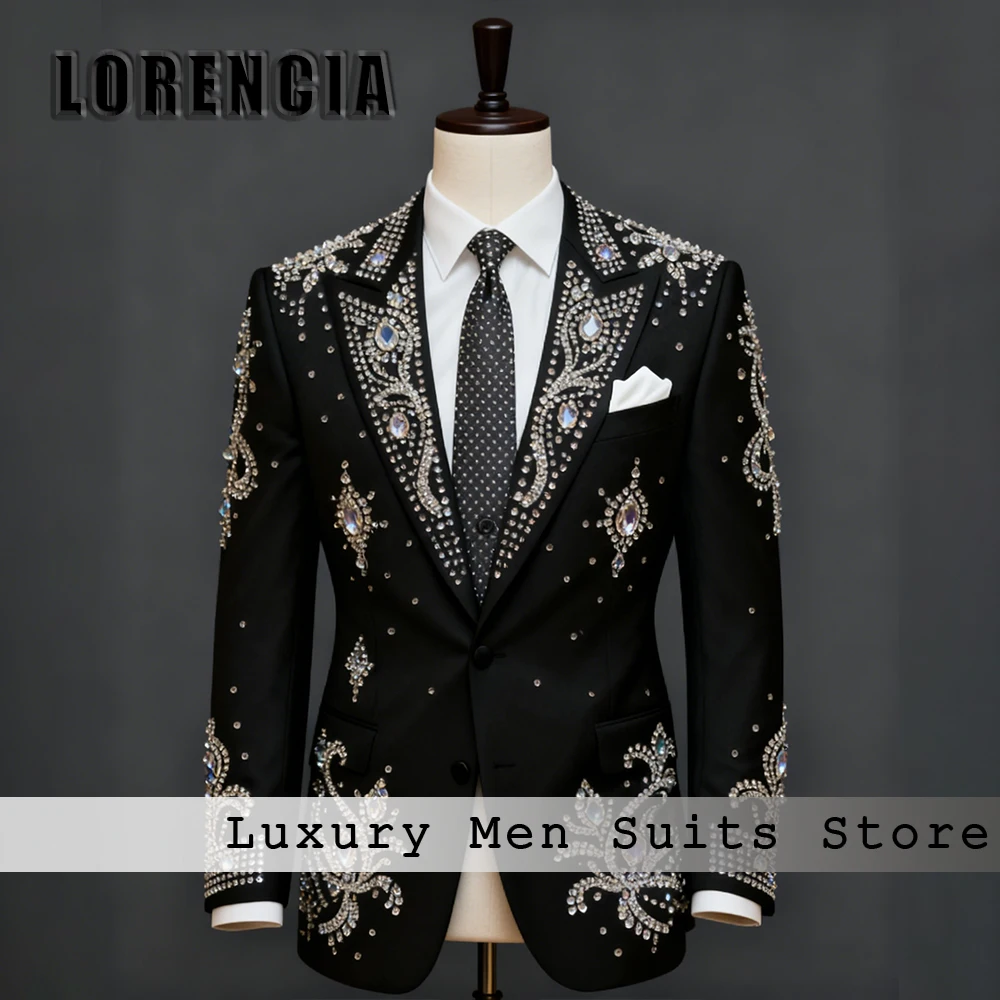 

Glitter Crystal Men Suits 2 Pieces Luxury Diamond Tuxedos Evening Party Outfits 2025 Customized Blazer Pants robe mariage femme