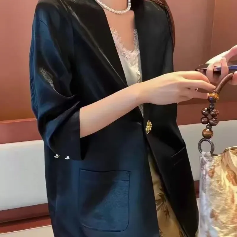 Luxe manches courtes Blazers femmes blanc noir costume été mince veste bureau haut pour femme haut de gamme Blazer Mujer nouveau