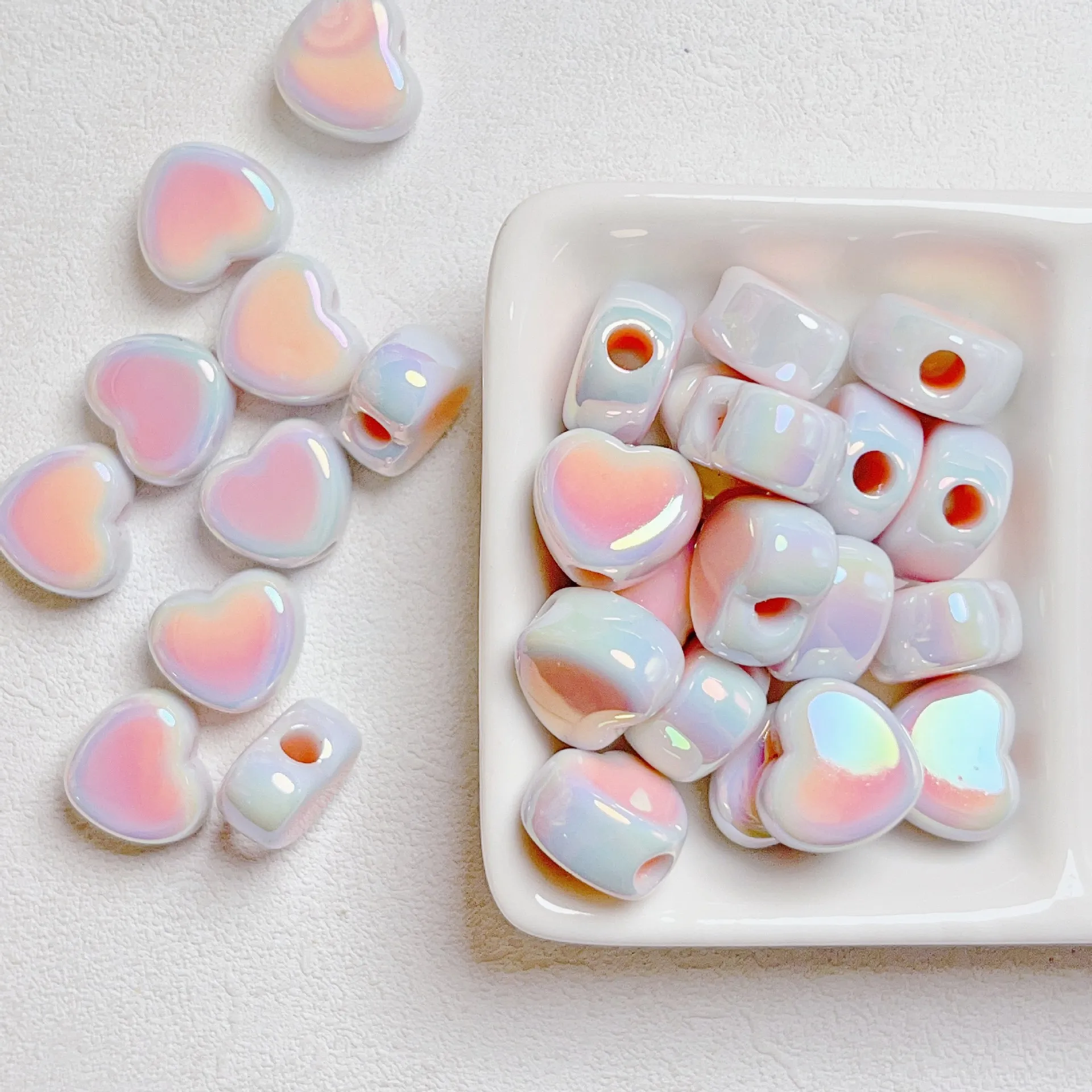 10pcs 15x12mm Macarons ABS Heart Spacer Beads Shiny Love Heart Acrylic Beads For Diy Jewelry Making Bracelet Necklace Earrings