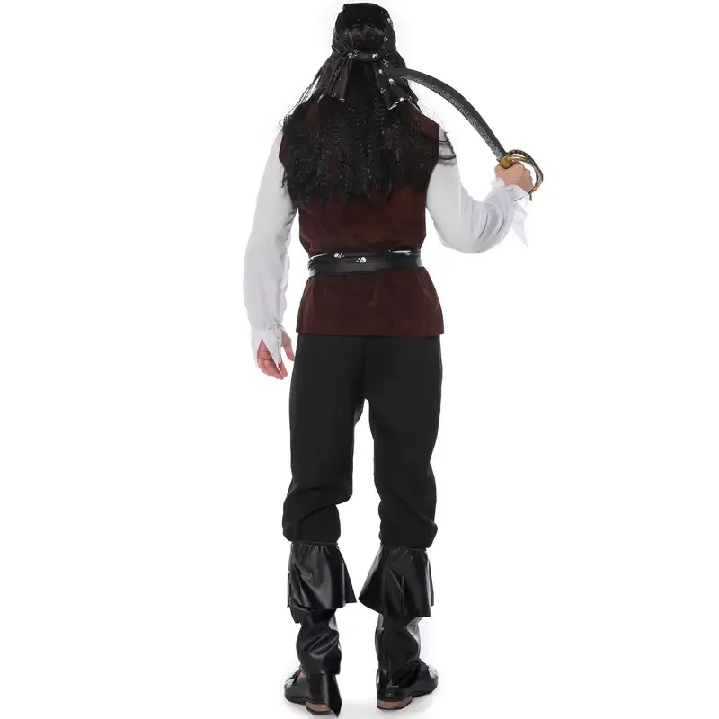 Costume da pirata con teschio da uomo deluxe, abbigliamento cosplay da capitano adulto selvaggio di Halloween