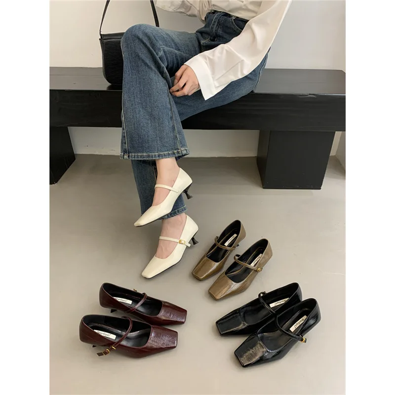 

Casual Woman Shoe Female Footwear Square Toe Modis Shallow Mouth New Dress Comfortable 2025 Summer Leisure PU Fashion Pumps High