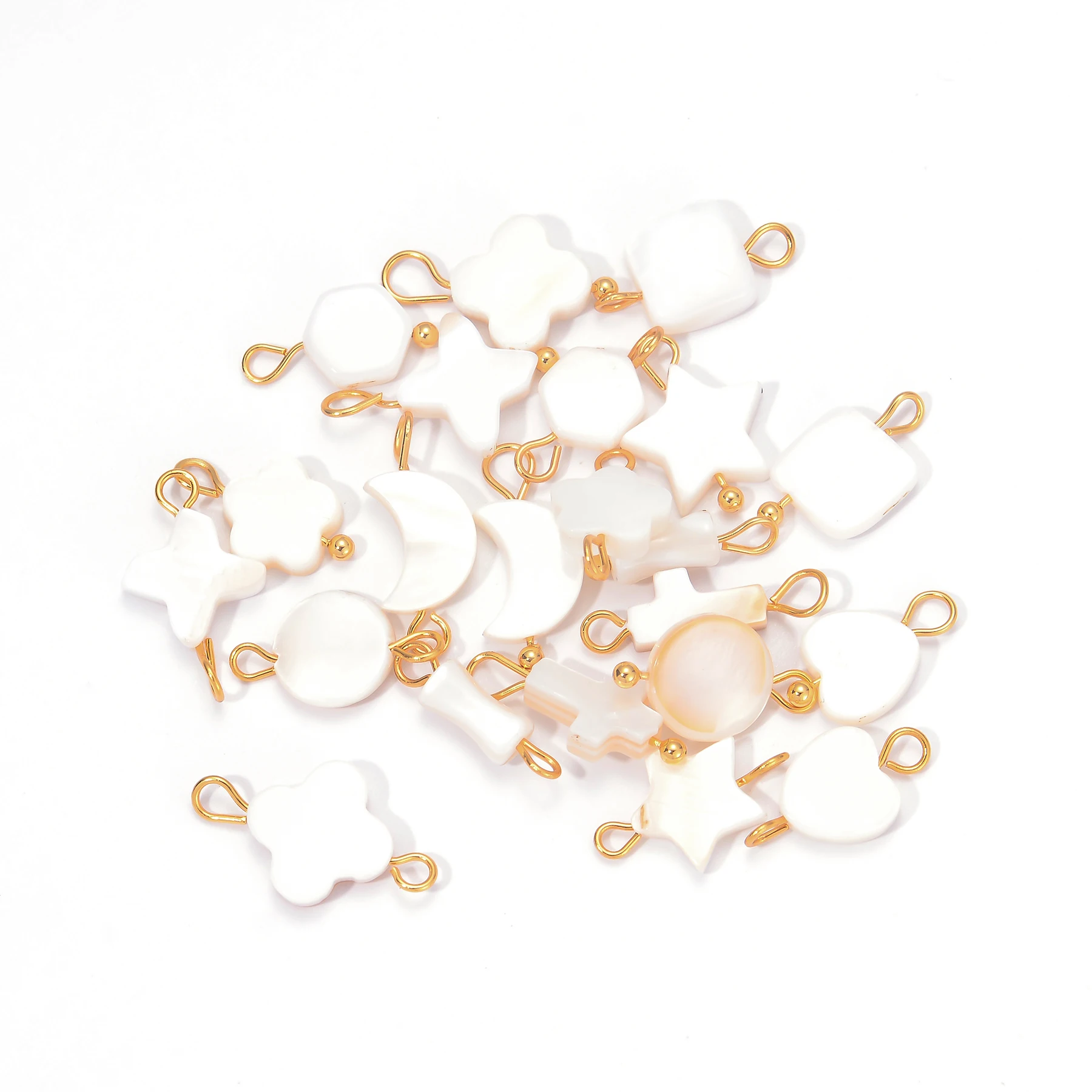 6 Stück/Set Natürliche Muschel-Herz-Stern-Blumen-Anhänger aus Edelstahl für Handgefertigten Schmuck, Nickelfrei – Detail 3