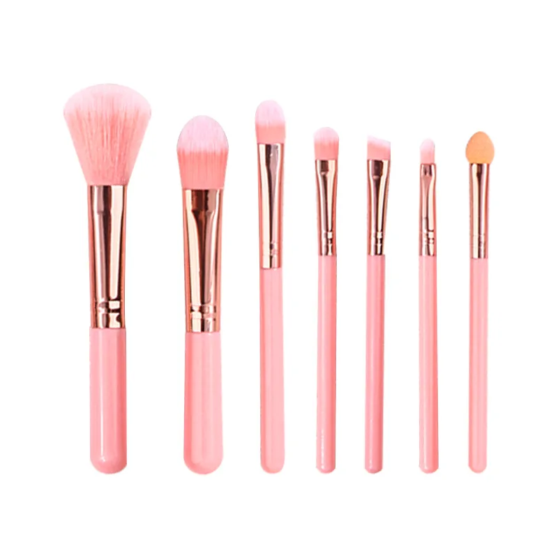 Conjunto de pincéis de maquiagem rosa, 7 peças, corretivo, blush, pó solto, sombra, iluminador, base, ferramentas de beleza