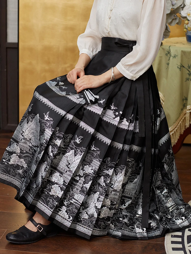 

Новая китайская юбка-ханьфу с шлейфом, женская, со средней талией, А-силуэт, для повседневной носки, из полиэстера, весна-лето, модная