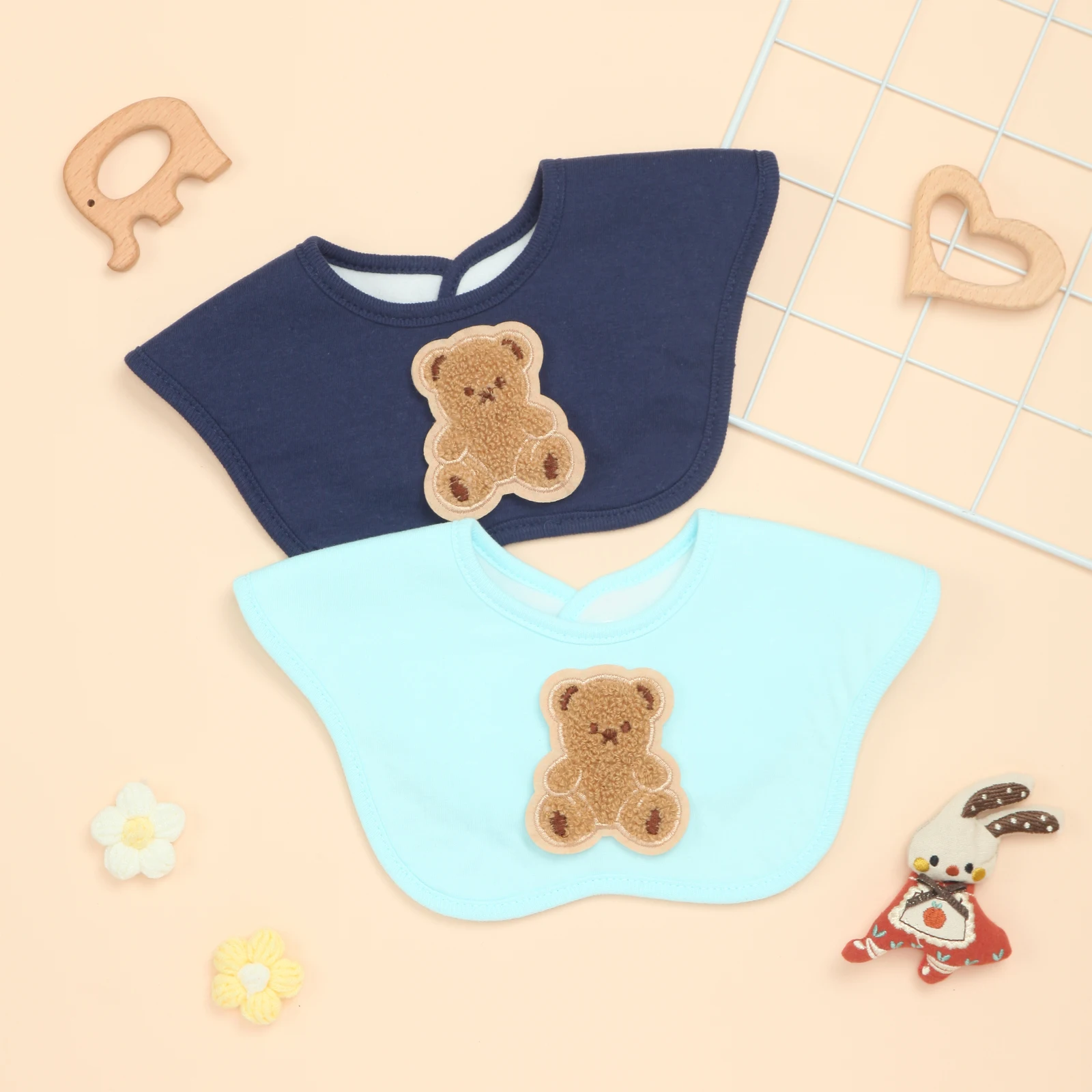 

2P супермягкие детские нагрудники, впитывающий нагрудник для новорожденных для прорезывания зубов, слюнотечения, регулируемая застежка, синий, милый