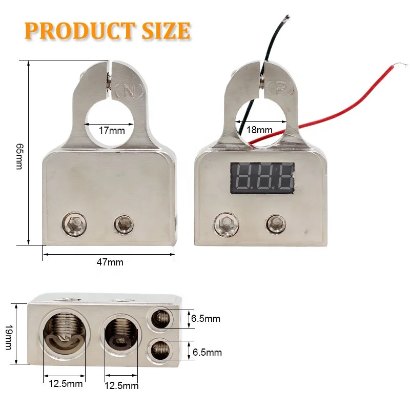 Motor Car Auto Caravan Marine Boat Motorhome Battery Terminal Connectors with Voltmeter