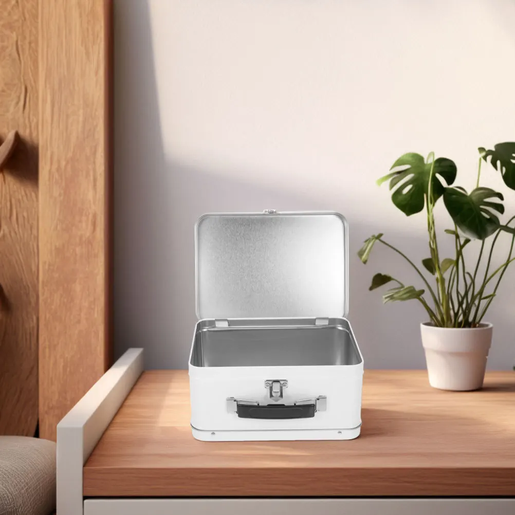 

1pc Mini Suitcase Favor Box Vintage Tin Storage Container Hinged Lid Travel Theme Party Wedding Decoration Candy Gift Box