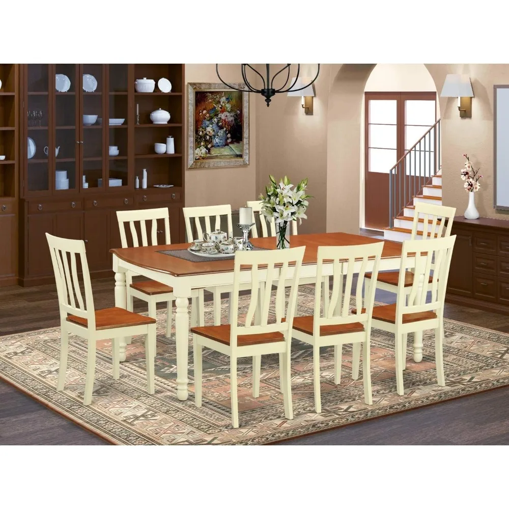 9 Piece Kitchen Table & Chairs Set Includes a Rectangle Dining Room Table with Butterfly Leaf