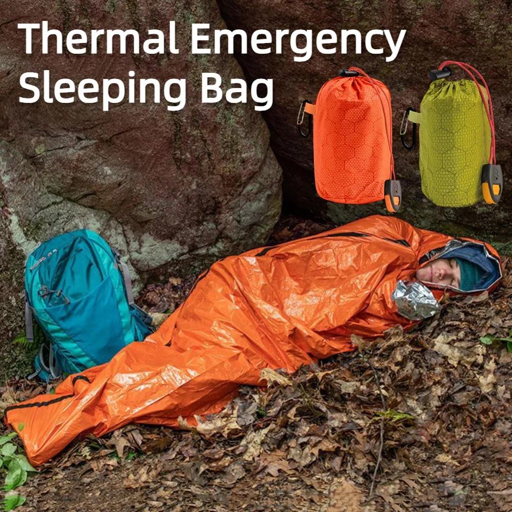 حقيبة نوم حرارية محمولة ، غشاء ألومنيوم PE ، مقاومة للرياح ، مقاومة للماء ، دافئة ، بطانية نجاة ، تخييم ، مشي لمسافات طويلة ، خارجية