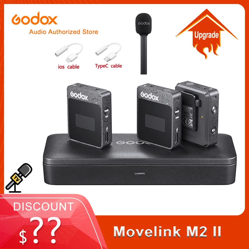 Godox MoveLink II M2 M1 2.4GHz Wireless Microphone Transmitter Receiver Wireless Lavalier Microphone for Camera Smartphone