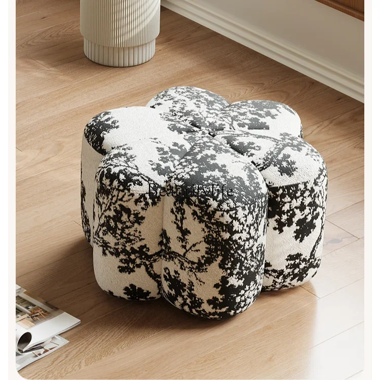 Cream wind sofa stool light luxury high-end petals living room shoe change household door round stool