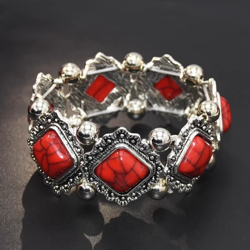 

Браслет в богемном этническом стиле с бирюзовым браслетом из эластичной веревки