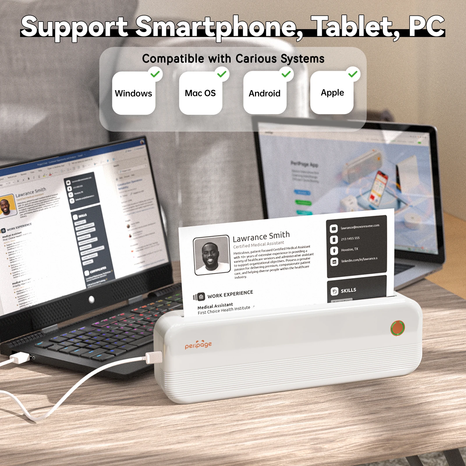 

Peripage P40 A4 Portable Thermal Printer Wireless Mobile Photo Printer Support 2''/3''/4''/216mm/210mm A4&A5 Paper Width Inkless