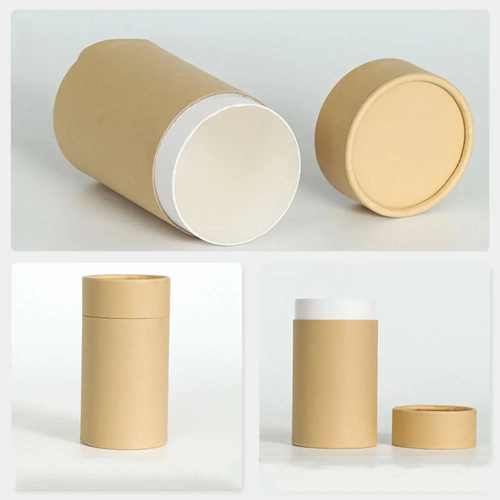 2PCS Brown Round Packaging Boxes Kraft Paper Tube Eco Friendly Tea Sealing Storage Snack Candy Box Tea Packaging Can