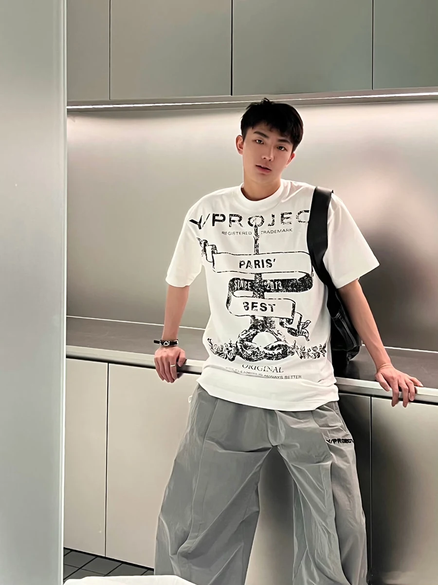 กางเกงขายาวลำลองทรงหลวมผ้าไนลอนสองชั้น แต่งลายปักตัวอักษร สไตล์สปอร์ต ใส่สบาย ทรงตรง ขากว้าง