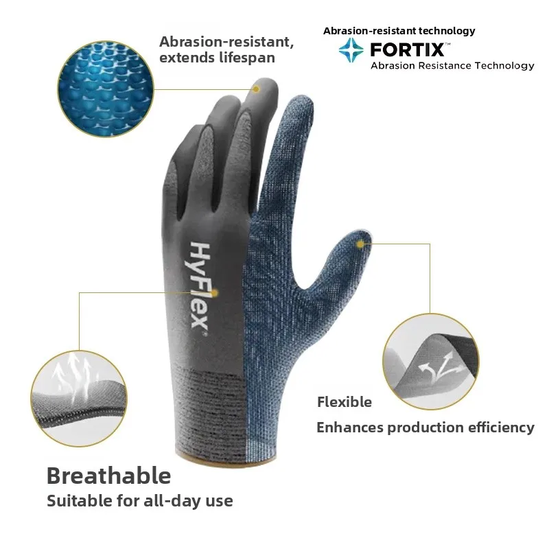 

Ansell Nitrile Coated Gloves Tear Resistant Anti Slip Breathable Dipped Palm Protection Handwear for Fac Work Labor Prote...