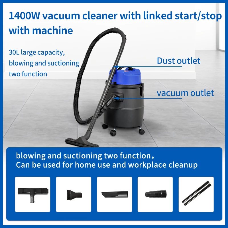 Wood dust cleaning 1400W vacuum cleaner with linked start/stop with machine