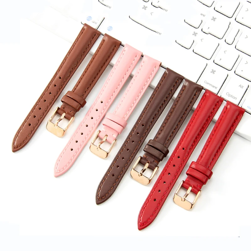 Soft Watch Leather Strap Parts Accessories Green Purple Royal Blue Durable Genuine Leather Band 10mm 12mm 14mm 16mm 18mm-24mm