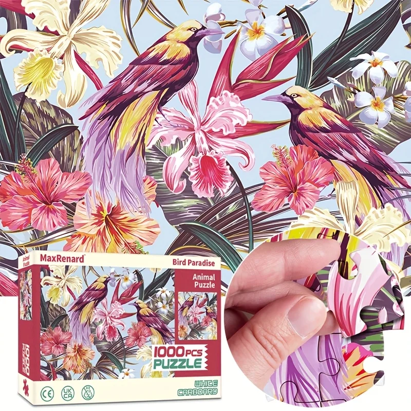 

1000 Piece Premium White Cardboard Jigsaw Puzzle - Birds and Blooms, Size 49x68cm (19.25x26.75 inches), 2mm Thick Pieces