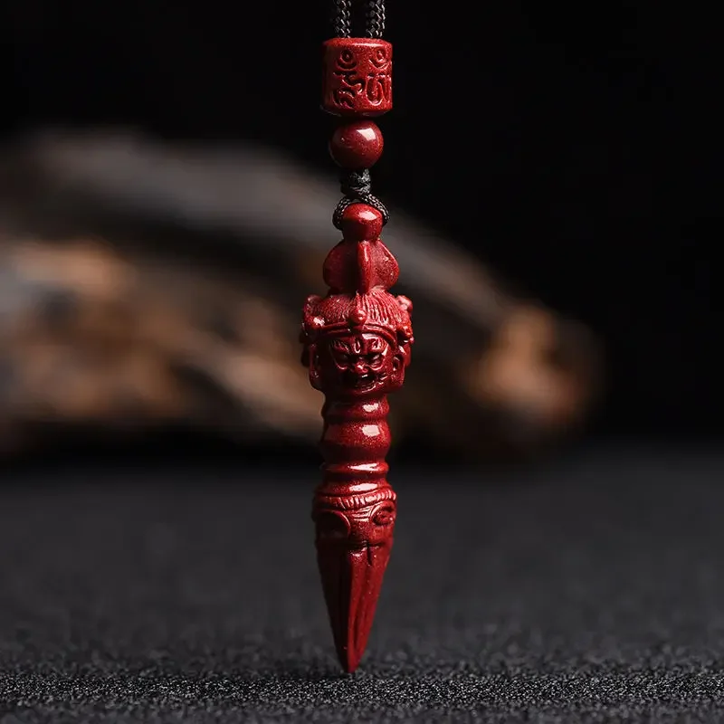 Natural Cinnabar Exorcising and Fortune Drawing Vajra Monster Subduing Club Pendant High Content Purple Gold Sand Neck Pendant