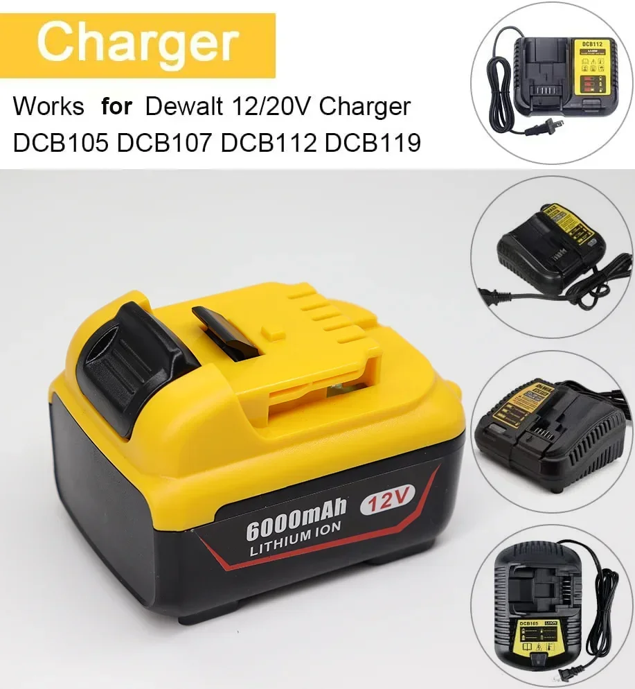 6000mAh Battery For Dewalt Rechargeable Batteries DCB120 DCB127 DCB121 DCB119 DCR020-GB DCF815D2 Power Tool battery for dewalt