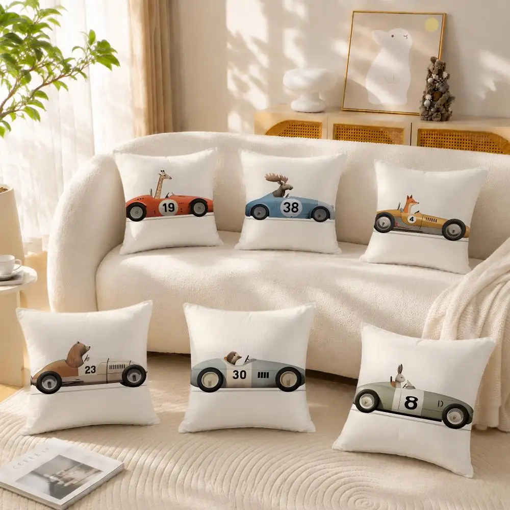 Funny Cartoon Animals Car Art Cushion Cover Anti-dustmite Pillowcase Invisible zipper silky short plush Sofa cushion cover