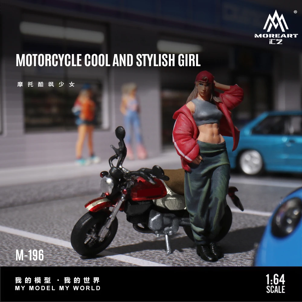 MoreArt 1:64 Monkey 125 Motorcycle Cool Girl Figure Resin Model, Miniature Scene Decoration Gift&Display