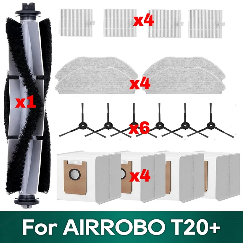 

ABBZ-Fit For AIRROBO T20+ Robot Vacuum Parts Accessories Main Brush Hepa Filter Dust Bag Mop Washcloth