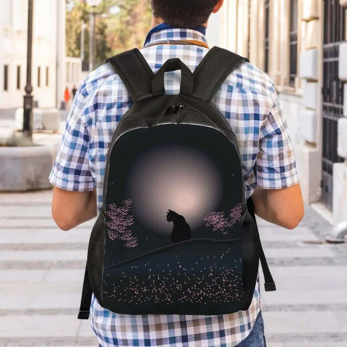 Custom Black Cat On A Beautiful Night With Full Moon Laptop Backpack Men Women Casual Bookbag for School College Student Bag