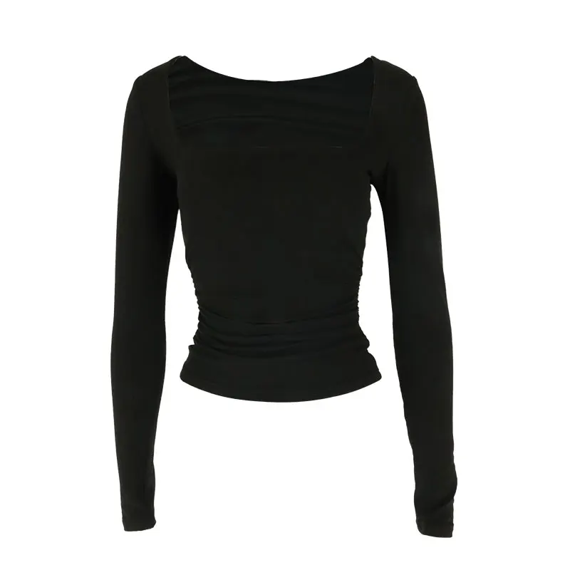 Herbst Neu Damen T-Shirt Streetwear Mode Langarm Lässig Schmal Vielseitig Damen T-Shirt Einfarbig Sexy Tiefer Ausschnitt Oberteile Kleidung – Detail 18