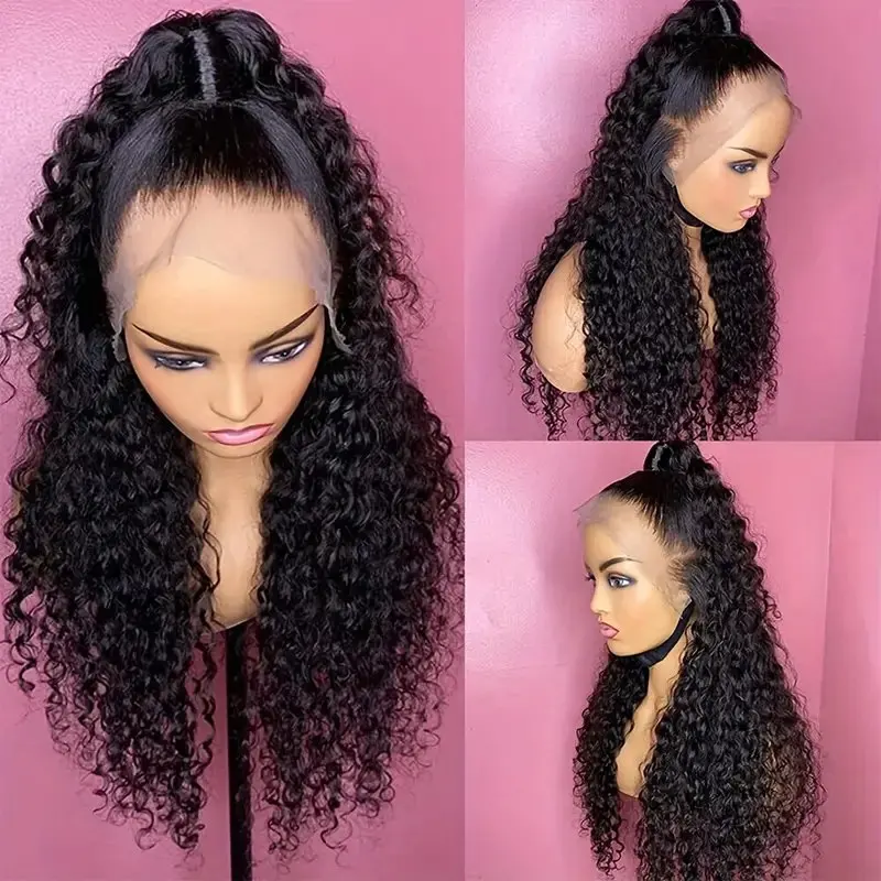 Rosabeauty HD 13X6 Transparent 250% Density Deep Water Wave curly Lace Frontal Wigs 30 40 Inch 13X4 Front Human Hair Wig